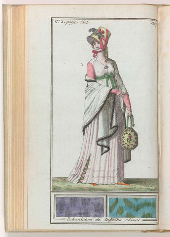 Le Mois, Journal historique, littéraire et critique, avec figures, Tome 1, No. 2, page 125, An.7 (1798-1799): Esamples de taffetas chinés, LF Labrousse (possibly), 1798-1799 Canvas Print