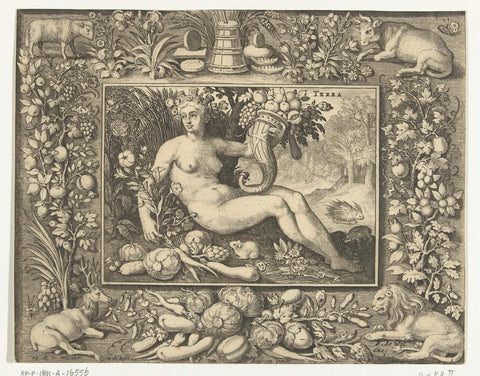 Element Earth as a Naked Woman with a Cornucopia, Nicolaes de Bruyn, 1581 - 1656 Canvas Print