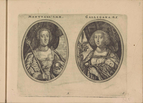 Portraits of Eleonora of Mantua and Anna of Austria, both as shepherdess, Crispijn van de Passe (II), 1640 Canvas Print