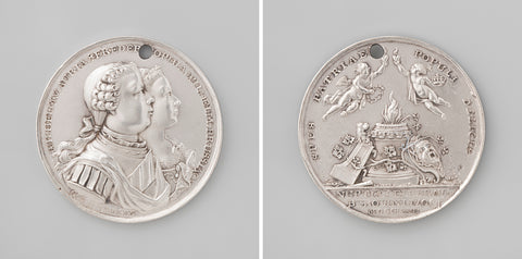 Marriage of Willem V to Wilhelmina Frederica Sophia van Prussia in Berlin, medal offered to the shooters of Amsterdam during a meeting in de Doelen and to the fire masters of 's-Grav, Gerrit van Moelingen (I) (possibly), 1767 Canvas Print