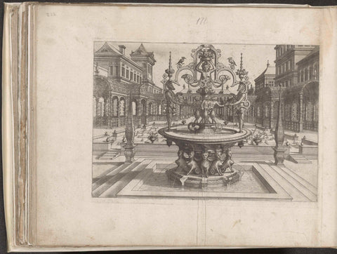 Round fountain supported by sphinxes in a courtyard, Joannes van Doetechum (I), 1568 Canvas Print