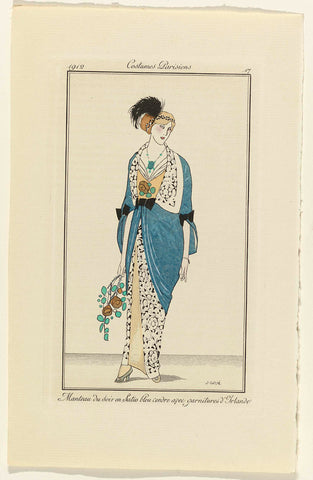 Journal des Dames et des Modes, 1912, Costumes Parisiens, no. 17: Manteau du soir en Satin bleu (...), Francisco Javier Gosé, 1912 Canvas Print