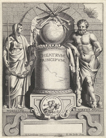 Title print with Hercules and personification of History, Pieter de Jode (II), 1651 Canvas Print