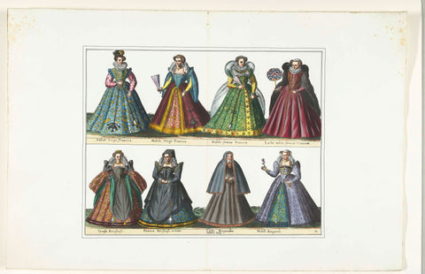 Double plate with eight women dressed according to French fashion, c. 1580, anonymous, 1872 - 1875 Canvas Print