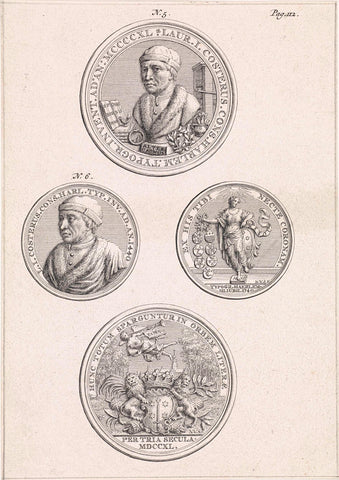 Leaf with the front and back of two medals made in honor of Laurens Jansz. Coster, Jan Walker, 1740 Canvas Print