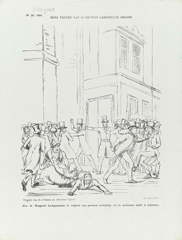 Cartoon on the disturbances after a sermon by the Rev. Zaalberg, 1864, Johan Michaël Schmidt Crans, 1864 Canvas Print