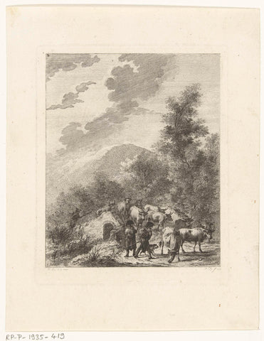 Soldiers drive a herd of cows over a bridge, Joannes Bemme, 1803 Canvas Print