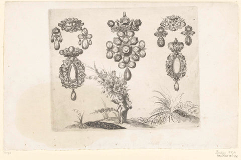 Nine brooches and earrings, Johannes Jacobsz Folkema, after 1697 - before 1718 Canvas Print