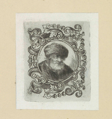 Old man with fur hat in ornament edge, Jan Chalon, 1802 Canvas Print