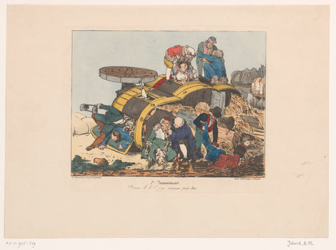 Overturned harvestman with passengers, Joseph Ambroise Jobard, after 1826 Canvas Print