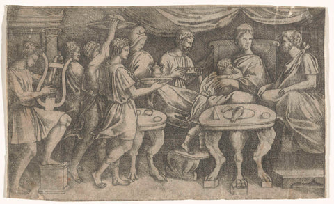 Feast of Dido and Aeneas and Cupid disguised as Ascanius, Marcantonio Raimondi, 1515 - 1566 Canvas Print