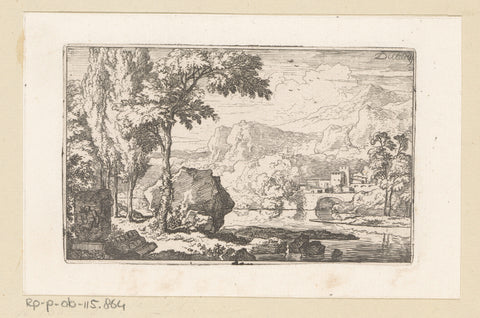 Mountain landscape with a bas-relief on the left, Christian Wilhelm Ernst Dietrich, 1722 - 1774 Canvas Print