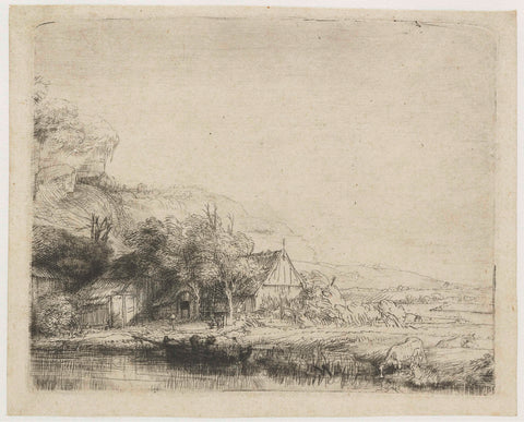 Landscape with a Cow Drinking, Rembrandt van Rijn, c. 1650 Canvas Print