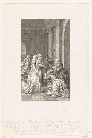 Montigny's wife and mother beg Anna of Austria for intercession with Philip II, 1570, Reinier Vinkeles (I), 1790 Canvas Print