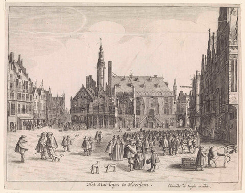 View of the Grote Markt with the town hall in Haarlem, anonymous, Jan van de Velde (II), 1643 - 1677 Canvas Print