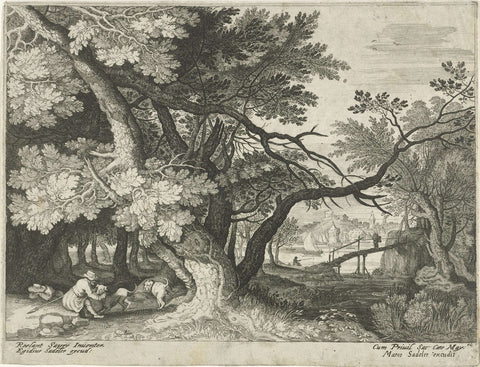 Landscape with two hunters, Aegidius Sadeler, 1624 - c. 1650 Canvas Print