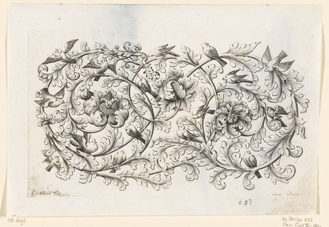 Leaf Drink with Three Flowers and Birds, Johannes Jacobsz Folkema, c. 1690 - c. 1700 Canvas Print