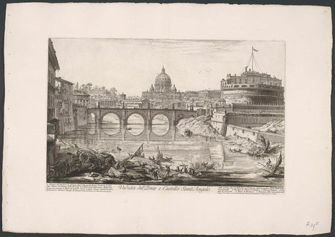 Engelenbrug en Engelenburcht in Rome, Giovanni Battista Piranesi, 1748 - 1778 Canvas Print