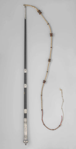 Whip with handle of dark lacquered wood, to which a button of driven silver and a cord of white leather on which ornaments of braided leather, anonymous, 1780 Canvas Print