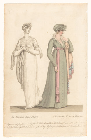 La Belle Assemblée, March 1 1807, No. 14: An evening ball dress / A Parisian winter dress, anonymous, 1807 Canvas Print