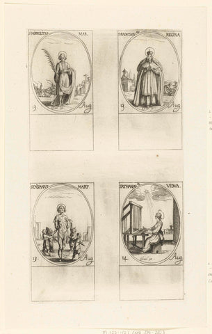 Saint Hippolytus of Rome, Saint Radegundis of Poitiers, Saint Cassianus of Imola, Saint Athanasia of Aegina (August 13-14), Jacques Callot, 1632 - 1636 Canvas Print