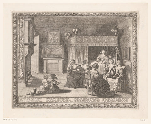 Women on maternity visit, Abraham Bosse, 1634 - 1635 Canvas Print