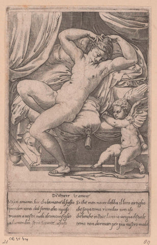 Venus en Cupido, Giovanni Jacopo Caraglio, 1515 - 1565 Canvas Print