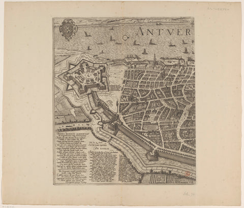 Map of Antwerp (left part), Symon Novelanus, Joris Hoefnagel, c. 1700 - 1728 Canvas Print