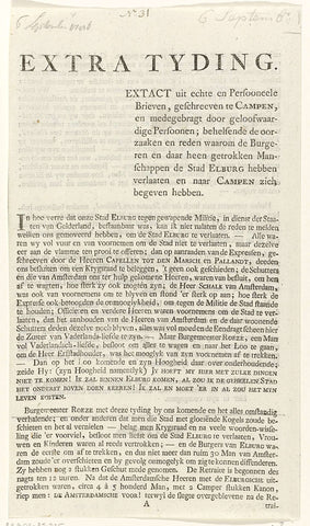 News item about the evacuation of Elburg, 1786, anonymous, 1786 Canvas Print