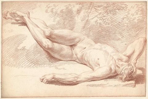 Male nude, lying on the back, to the right, Louis Fabritius Dubourg, 1725 Canvas Print