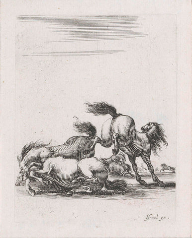 Fighting horses, Stefano della Bella, 1620 - 1664 Canvas Print