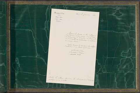 Offer letter accompanying photo albums Réunion des Tuileries au Louvre 1852-1857, Achille Fould, 1858 Canvas Print