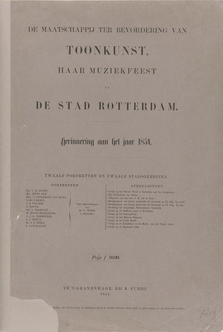 The Maatschappij ter Bevordering van Toonkunst, its Muziekfeest and the city of Rotterdam. memory of the year 1854, Konrad Fuhri, 1855 Canvas Print