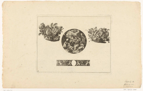 Watch case, two flower baskets and a strip, Jacques Vauquer, 1661 - 1726 Canvas Print