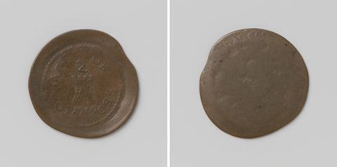 Tournai taken by the allies, emergency coin of two pennies, struck by order of Marshal de Surville, made from a coin of 1655, anonymous, 1709 Canvas Print