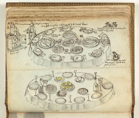 Table arrangement and meal during dinner at Falmouth, Jan Brandes, 1778 Canvas Print