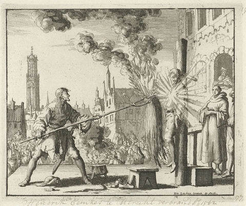 Hendrik Eemkens in Utrecht killed by gunpowder, 1561, Jan Luyken, 1685 Canvas Print