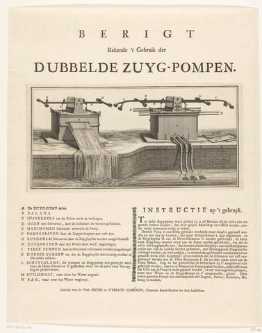 Instruction on the use of the double suction pumps in the hose fire sprayers, ca. 1750-1760, anonymous, c. 1745 - c. 1768 Canvas Print