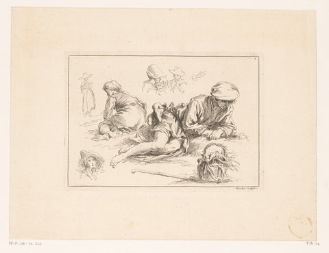 Seven figures with a boy lying in the middle, François Boucher, c. 1735 Canvas Print