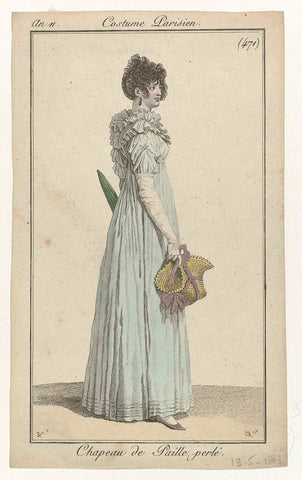 Journal des Dames et des Modes, Costume Parisien, 19 May 1803, Year 11, (471): Chapeau de Paille perlé, Pierre Charles Baquoy, 1803 Canvas Print