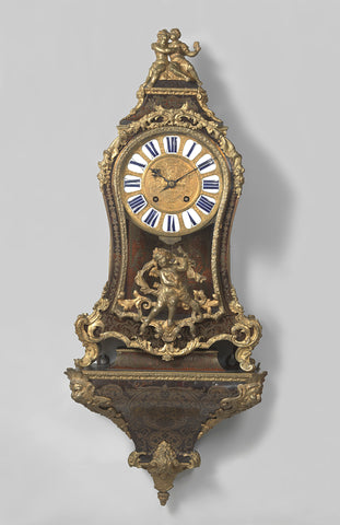 Console clock, decorated with marquetry in turtle and brass and with gilt bronze fittings, on oak core, anonymous, c. 1745 - c. 1749 Canvas Print