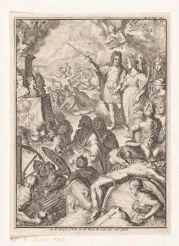 Stadtholder William III and Maria Stuart in the midst of mythical figures, Romeyn de Hooghe, 1700 Canvas Print