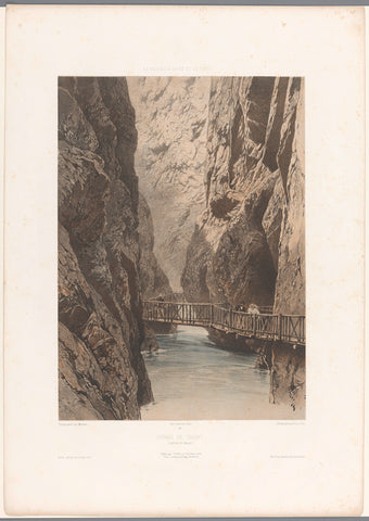 Walkers on a bridge through the Trientschlucht, Eugène Cicéri, 1859 Canvas Print