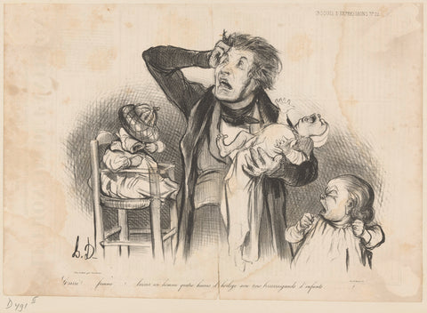 Father with three crying children, Honoré Daumier, 1838 Canvas Print