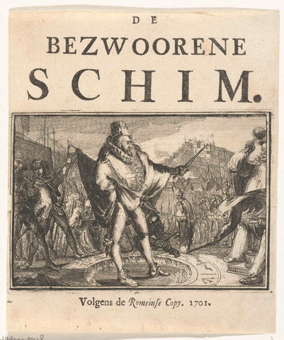 Title page for the pamphlet: De Bezwoorene Schim, 1701, Romeyn de Hooghe, 1701 Canvas Print