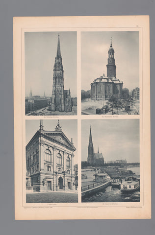 Four faces of Hamburg, depicted the St. Nikolaikirche, st. Michael's Church, the Logenhaus and St. Gertrude's Church, Wilhelm Dreesen, 1894 Canvas Print