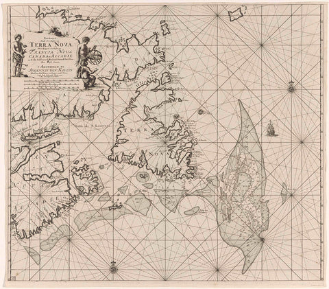 Pass map of Newfoundland, Labrador and Nova Scotia, Jan Luyken, 1684 - 1799 Canvas Print