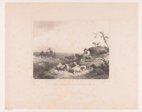 Hilly landscape with shepherd and flock, Barend Cornelis Koekkoek, 1844 Canvas Print