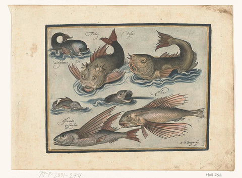 Fantastic aquatic animals, including dolphin and pitfish, Nicolaes de Bruyn, 1581 - 1656 Canvas Print