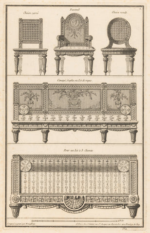 Chairs, sofa and bed, Jean François de Neufforge, 1767 Canvas Print